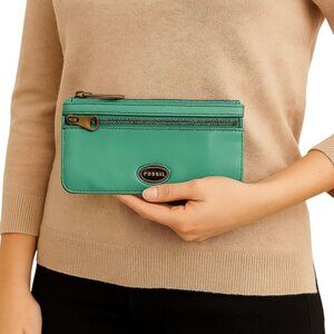 Fossil Green Leather Clutch Wallet Bag Card Holder Coin Purse WOMEN'S WOMAN'S